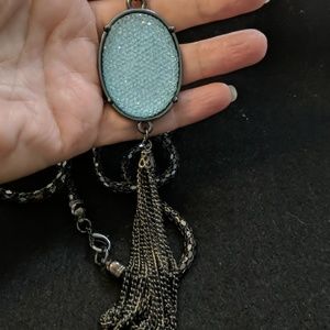 Long necklace with powder blue pendant